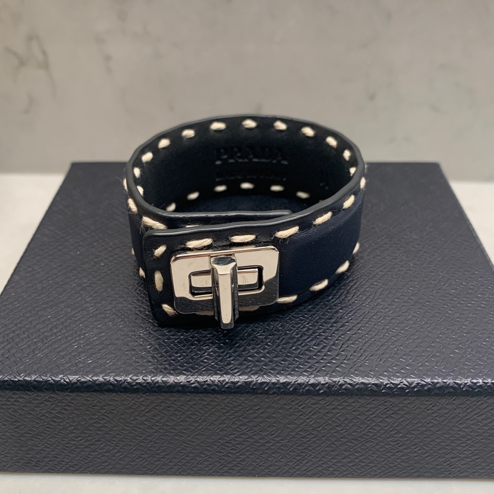 Prada Leather and Silver Cuff Bracelet